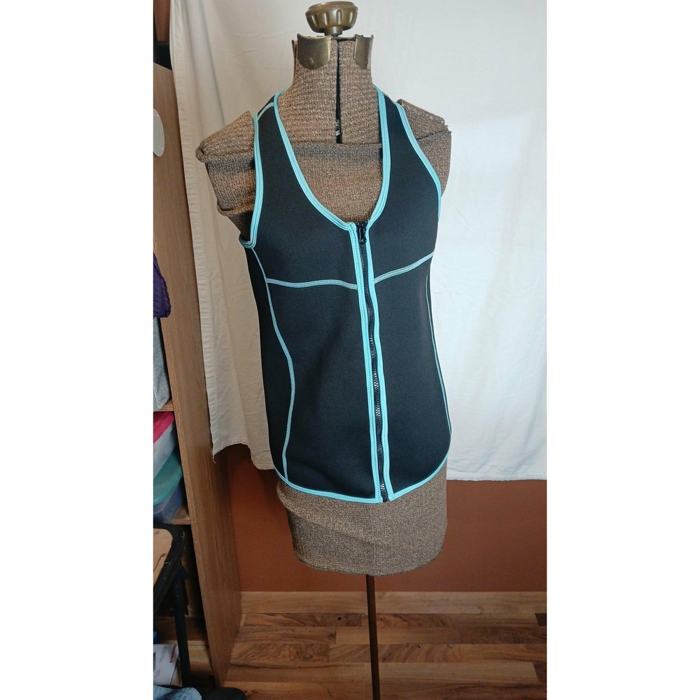 Crane Women Black Teal Sauna Vest Full Zip Fitness Activewear Large 703230